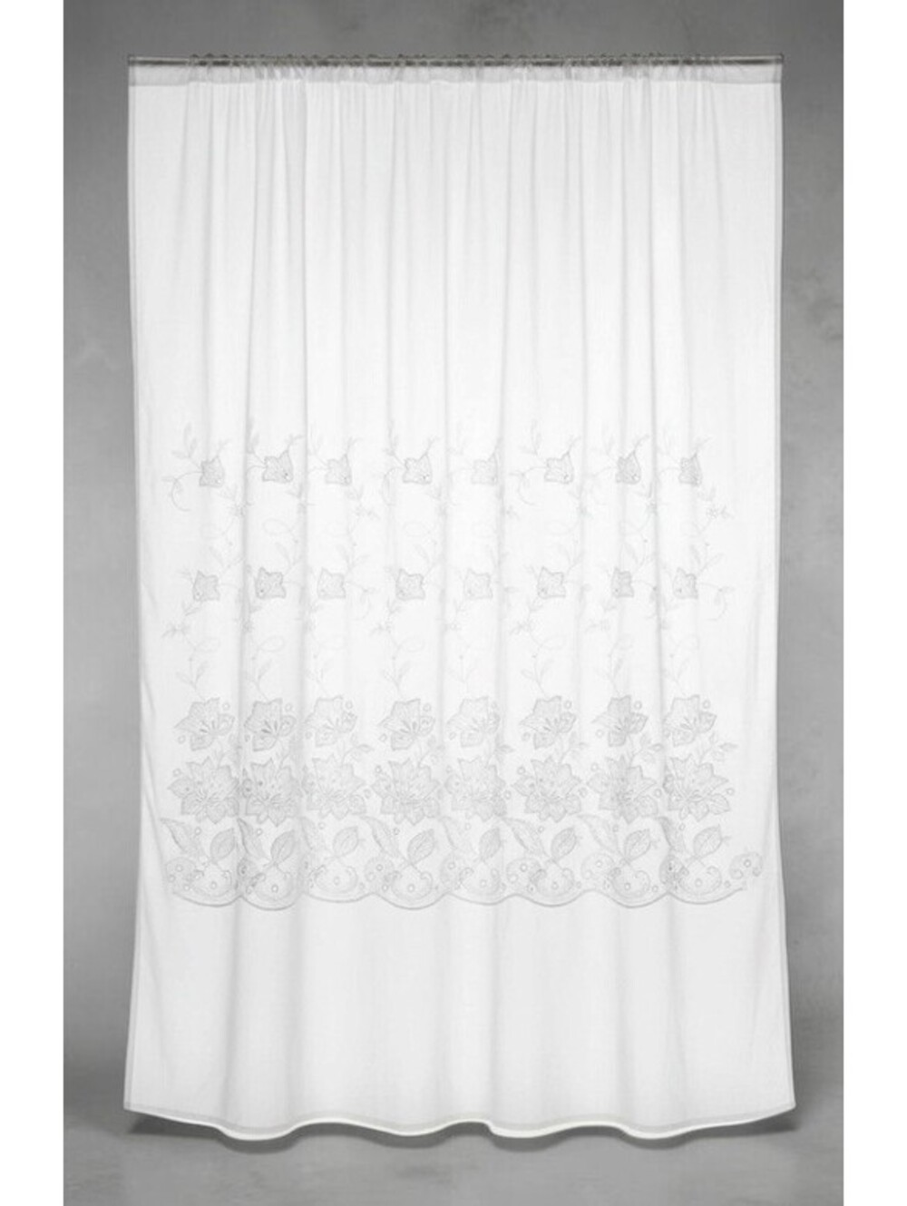 Vintage Victorian White Chiffon Embroidered Curtain Panel Country Cottage 56x82